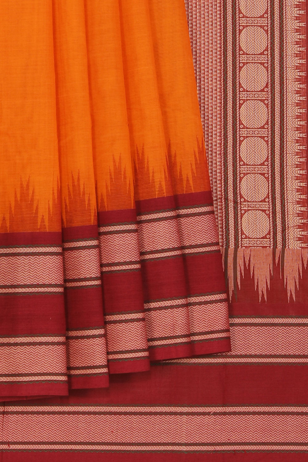 Image of Kanchipuram Cotton Mustard Saree